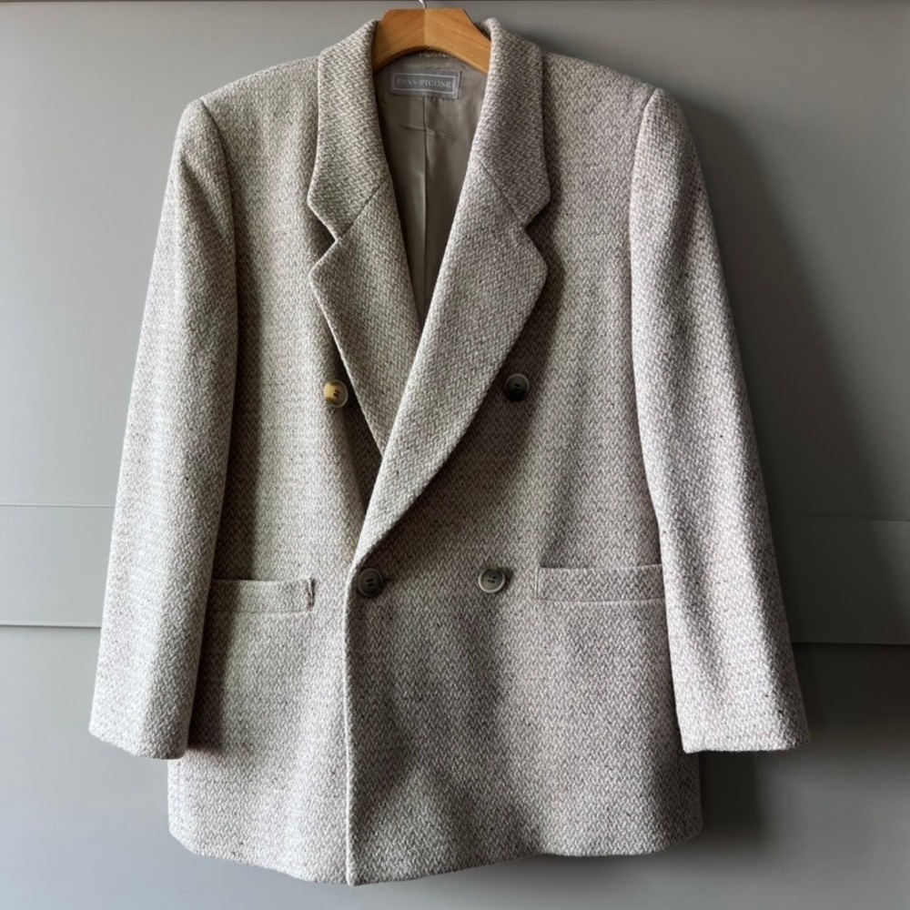 Evan Picone Women's Double Breasted Blazer Light Tan Textured Weave Size 9